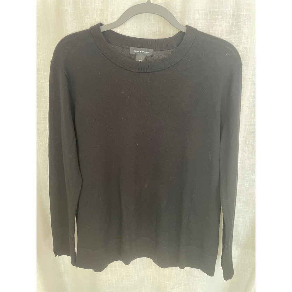Club Monaco Black 100% Wool Long Sleeve Crew Neck Sweater Large Women's EUC
